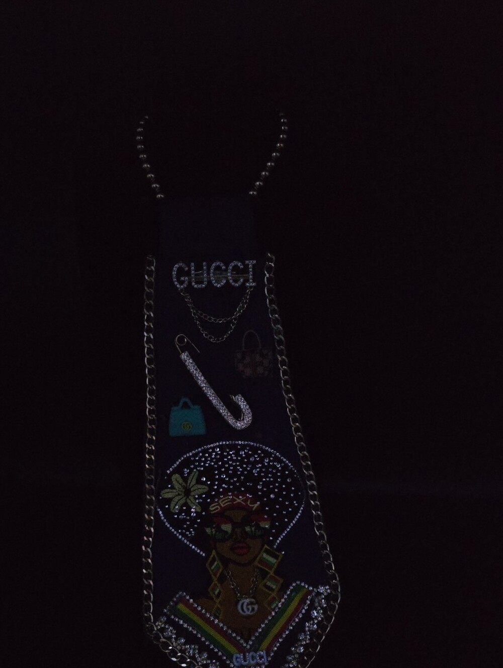 Denim Embellished One Of A Kind Tie Necklace